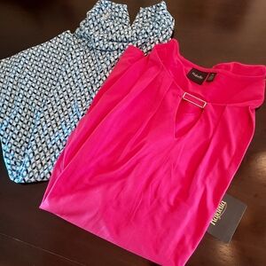 2 Slipover Tops: Rafaella Burnt Rose Top & Charter Club Scoopneck Geo Design 3X.
